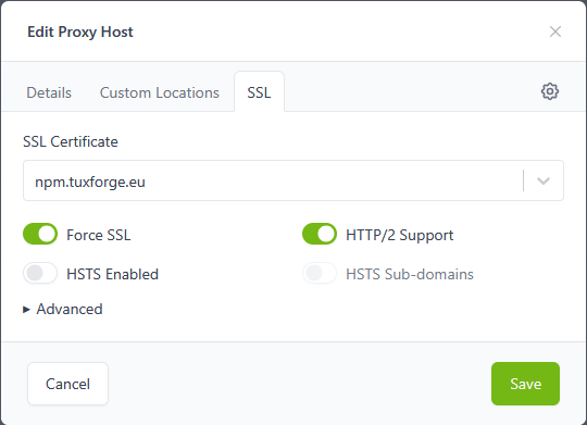 Certificat SSL sur NPM