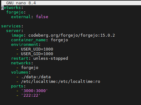 Fichier docker_compose.yml de Forgejo