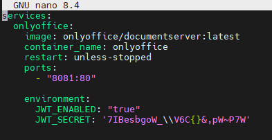 Fichier docker_compose.yml d'OnlyOffice